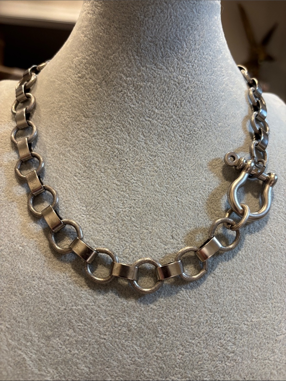 Chunky Silver Link Necklace with Shackle Clasp